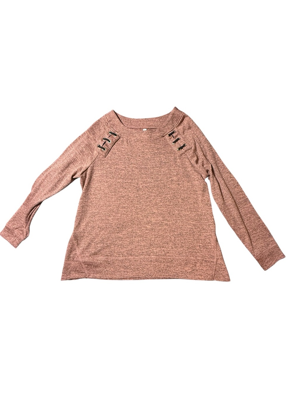NY Collection Large Mauve Pink Shoulder Lace Up Grommet Pullover Sweater Top